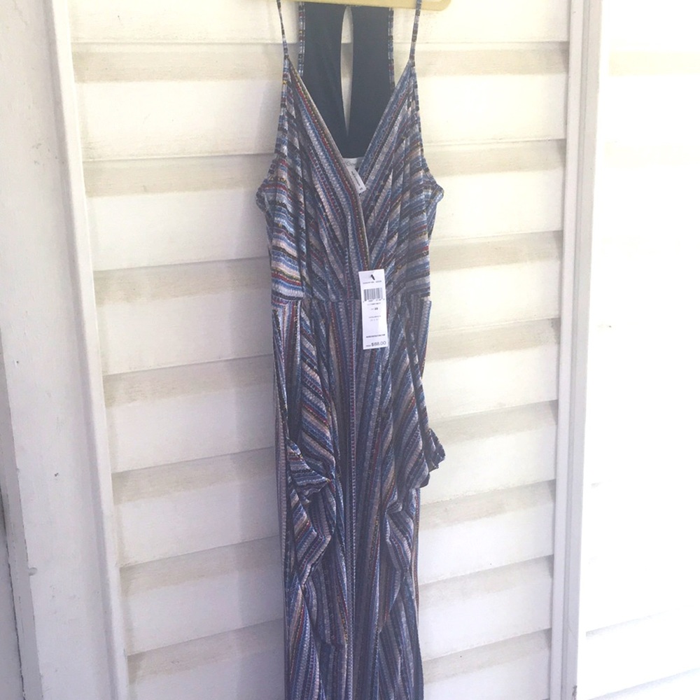 NWT multi navy stripe printed midi dress